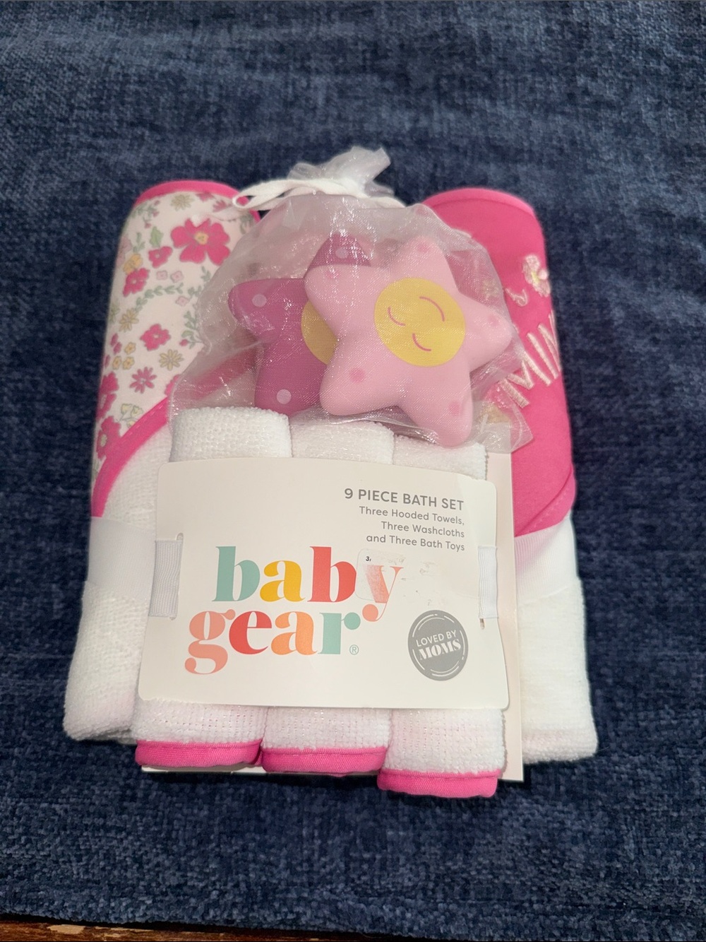 Baby Gear Pink and White 9-Piece Baby Bath Set with Star Toys
